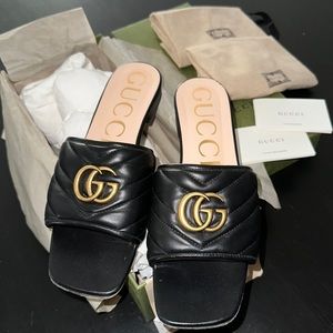 Gucci Slide Double G Color: Black Size 39.5 AUTHENTIC